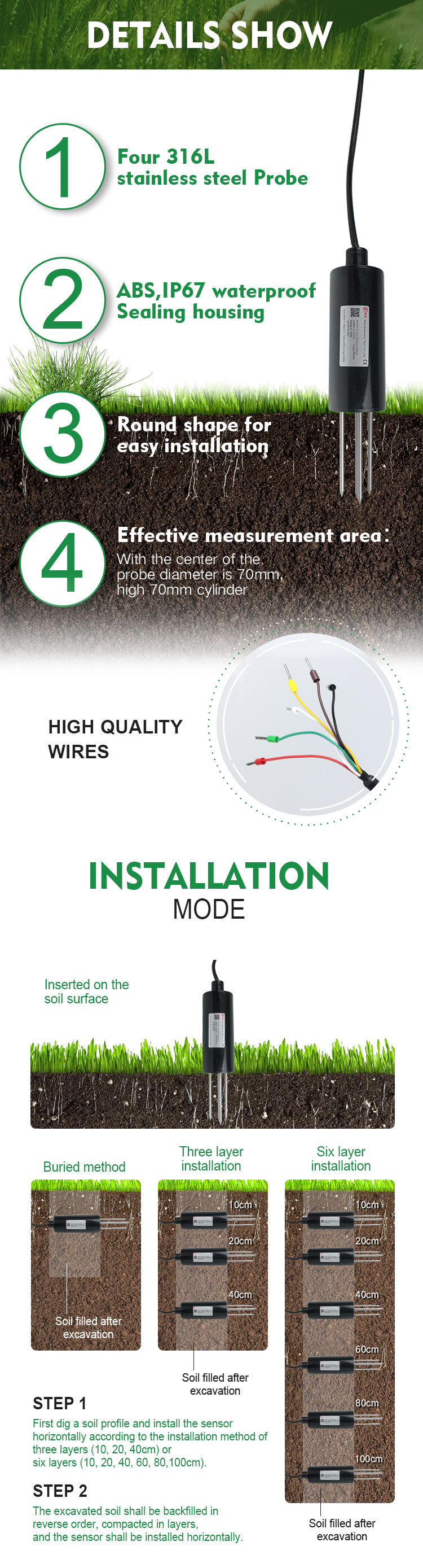 details of soil moisture sensor and its installation mode